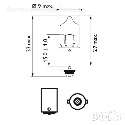 Автомобилна Крушка PHILIPS H10W,12V,10W,тип фасунга:BA9S №12024CP, снимка 3 - Аксесоари и консумативи - 54292499
