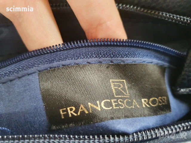 Елегантна дамска чанта Francesca Rossi тъмносиня с капси и дълга дръжка, снимка 7 - Чанти - 54541240