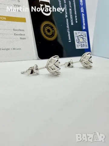 Сребърни обеци с мойсанит (Диамант) 2 карата, снимка 12 - Обеци - 55453833