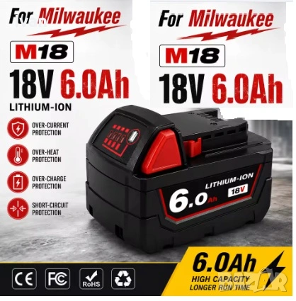 Replacement 18V 18650 Lithium Battery for Milwaukee M18 48-11-1860 / 48-11-1850 / 48-11-1840, снимка 5 - Винтоверти - 54929925