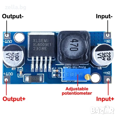 Комплект 5 броя DC-DC Boost конвертор XL6009, 4A, регулируем Step-Up модул 3V-32V към 5V-35V 10390, снимка 3 - Друга електроника - 54691922