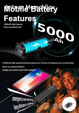 Фар за велосипед TOWILD CL1200 1200lm USB-C, снимка 6 - Аксесоари за велосипеди - 55034509