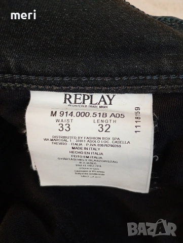 Оригинални Replay ANBASS Slim Fit дънки W33 L32 – черни, еластични, Made in Italy, снимка 2 - Дънки - 54793980