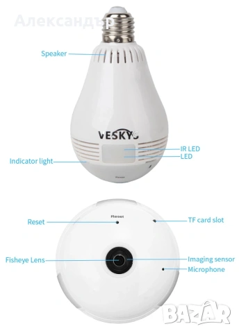 IP камера 360 градуса със сензор нощно виждане/аларма за откриване на движение/охранителна камера, снимка 9 - IP камери - 54174742