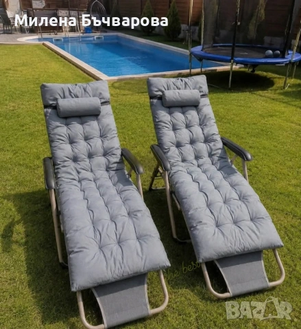 Сгъваем градински шезлонг с мека ватирана възглавница, регулируема облегалка и метална рамка, снимка 2 - Градински мебели, декорация  - 54986874