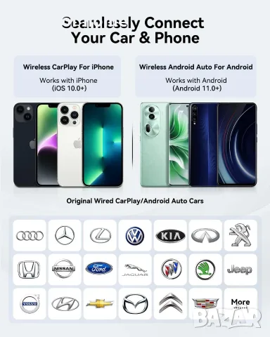 Spedal 2026 Безжичен CarPlay адаптер USB C, Plug & Play Auto-Connect, Съвместим с автомобили от 2016, снимка 7 - Аксесоари и консумативи - 55333649