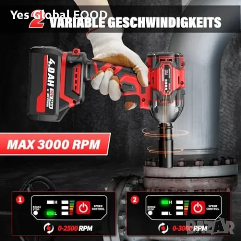 SEYVUM акумулаторен ударен гайковерт 400 Nm, 21V, снимка 4 - Винтоверти - 55379268
