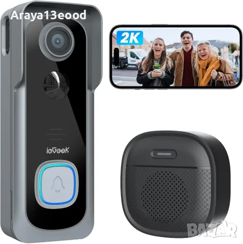 ieGeek Bell J9 Безжичен видео звънец с камера 2K 3MP, Wi-Fi, двупосочно аудио, PIR детекция