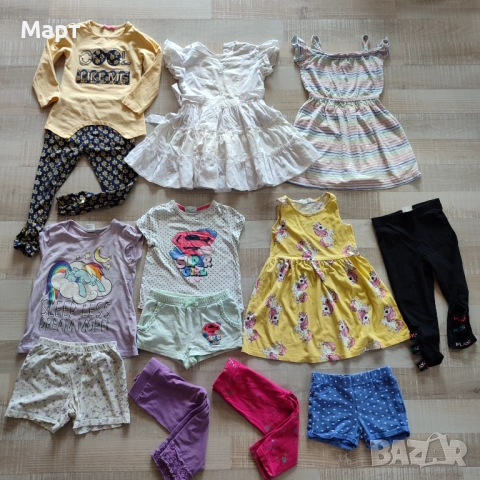 Лот летни дрехи за момиче 5-6 г рокли тениски къси гащи клинчета