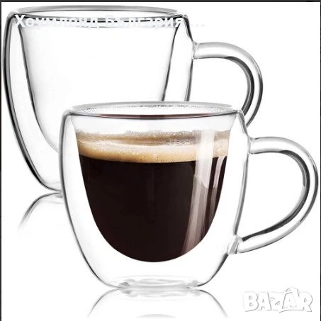 Двустенни стъклени термо чаши с дръжка 2х250Ml, снимка 3 - Чаши - 54412634