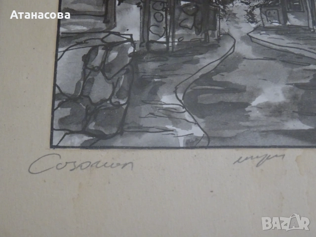 РУСИ НЕДЯЛКОВ картина "Созопол" акварел 1980 г, снимка 6 - Картини - 54313311