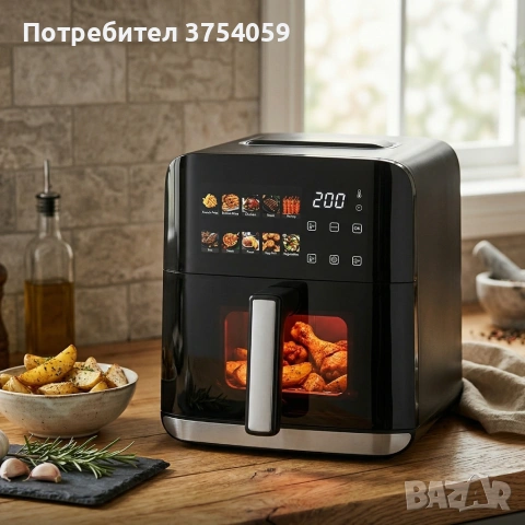 Еърфрайър с горещ въздух Oliver Voltz OV51980CE, 1200W, 4L, 10 програми, LED дисплей, прозорец, снимка 3 - Уреди за готвене на пара - 55160430