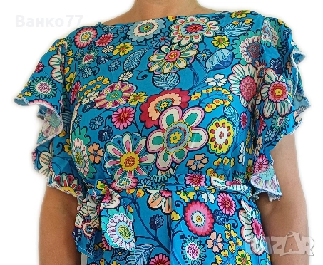 Синя рокля с колан , снимка 5 - Рокли - 55081778