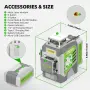 360° Huepar ZK03CG-L лазерен нивелир зелен с 12 кръстосани линии нивел лазер импулсен режим, снимка 3