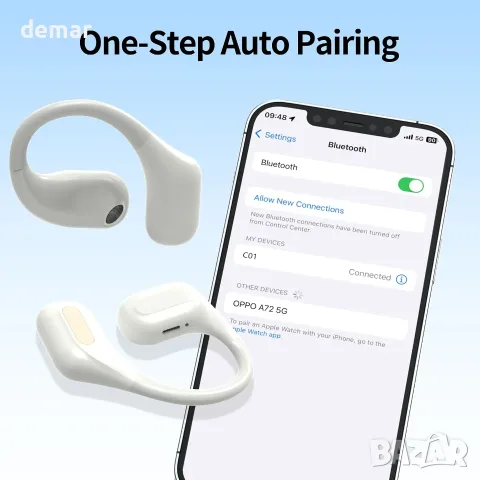 Безжични Bluetooth слушалки с отворени уши, с микрофони и кукички, iPhone и Android, снимка 6 - Безжични слушалки - 55569228