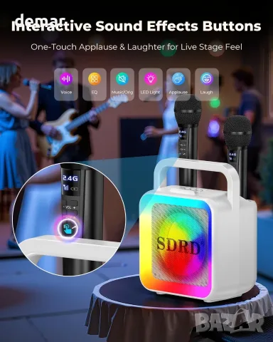 Bluetooth караоке машина SD-516 с 2 микрофона, 10W, DJ светлина, USB/AUX, снимка 6 - Караоке - 55621659