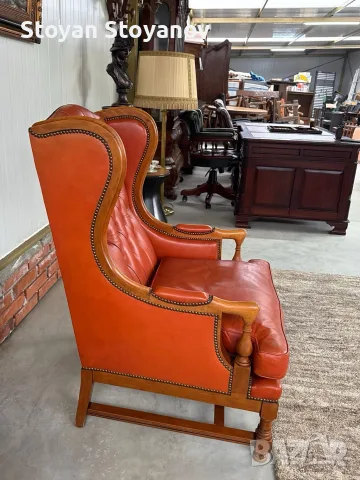 Винтидж кожен wingback фотьойл , снимка 5 - Дивани и мека мебел - 55398447