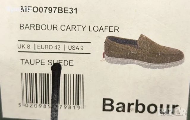 НОВИ!!! Мъжки велурени обувки Barbour Carty Loafer, Taupe Suede,42 (UK 8), снимка 7 - Мокасини - 55567780