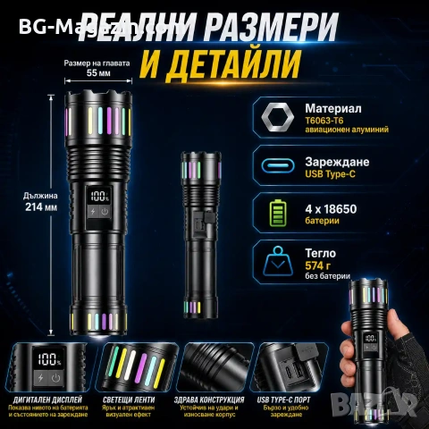 Далекобоен мощен фенер прожектор LED лазерен диод USB зареждане Power Bank за лов риболов къмпинг, снимка 4 - Къмпинг осветление - 51017313