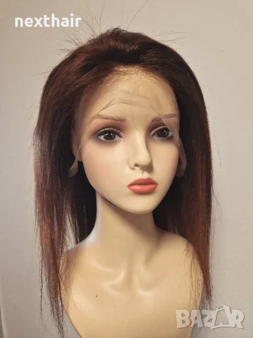 Естествена бразилска перука 40 см - Кестенява | Lace Front 13x4 | 100% човешка коса, снимка 5 - Аксесоари за коса - 55463698