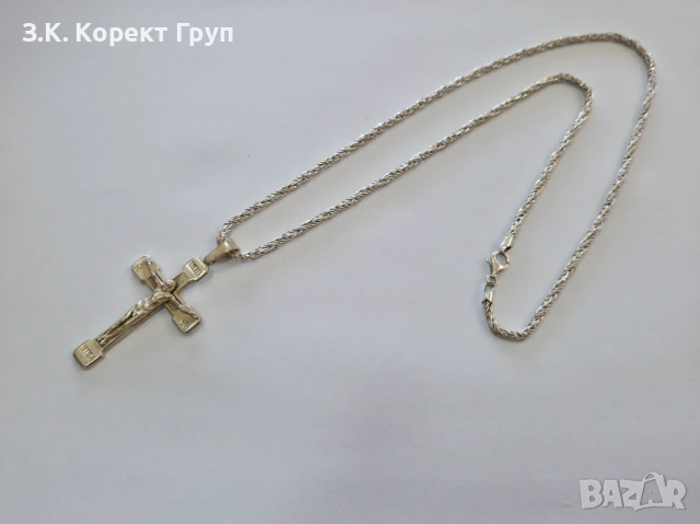 Сребърен синджир с кръст 925 / Каралска плетка / 26,51 гр., снимка 4 - Колиета, медальони, синджири - 54426939