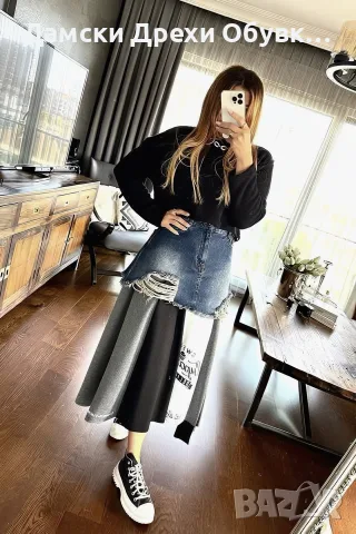 TW3 Дънкова пола атрактивен модел съчетан с плат 