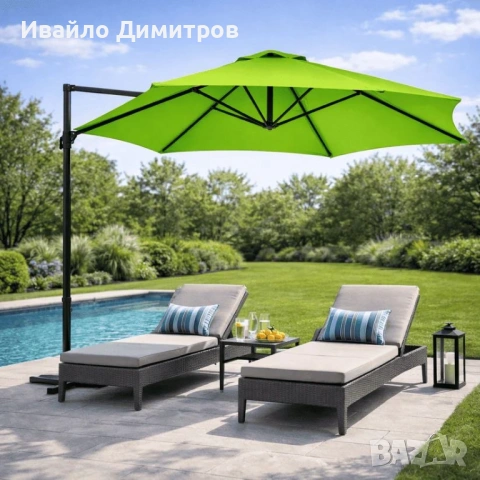 Градински чадър с push-up система 2,70 м - зелен