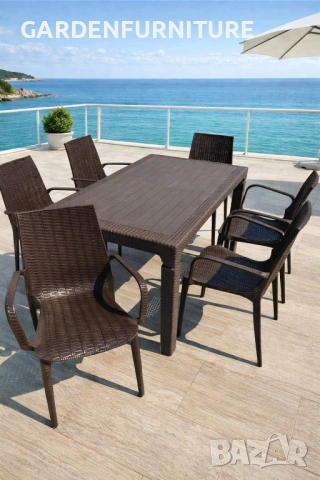 Комплект маса + 6 стола или 4 стола ратан 3 цвята и размери маси