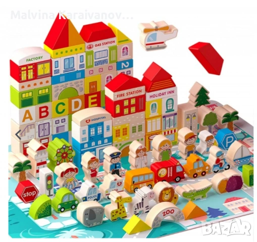 Комплект дървени блокчета – 120 части, снимка 2 - Конструктори - 54106415