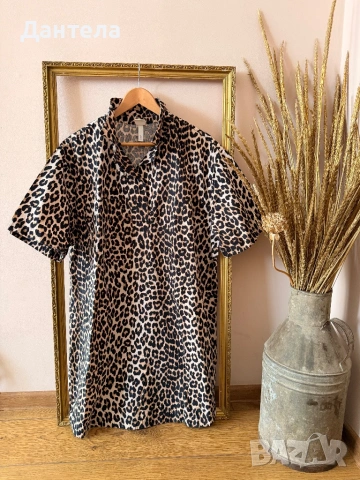 H&M Нова рокля тип риза леопардов принт, снимка 8 - Рокли - 54256493