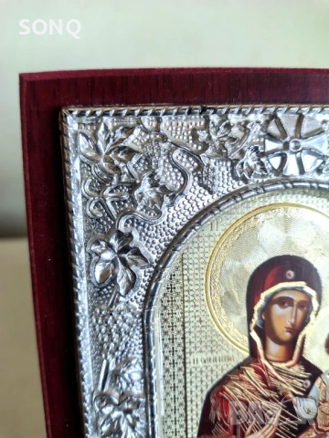 Посребрена Иконка Дева Мария С Младенеца, снимка 2 - Икони - 54020023
