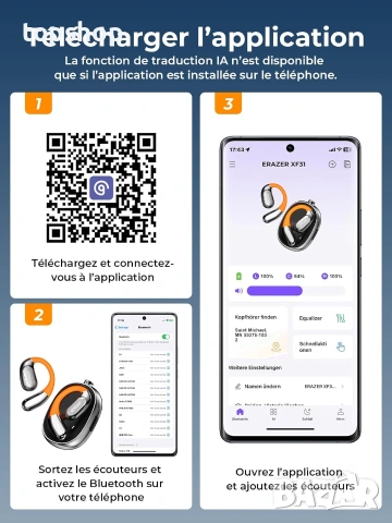 Нови Смарт Слушалки Преводач Relxhome ki Translator Open Ear 150 Езика Bluetooth 5.4 Батерия 60ч ..., снимка 9 - Bluetooth слушалки - 54990245