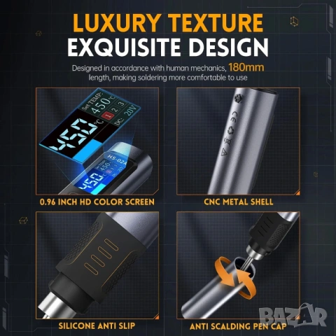 Професионален смарт поялник FNIRSI HS-02 с 6 човки, снимка 7 - Друга електроника - 54003479