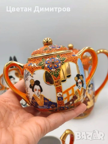 Satsuma Japan японски порцеланов сервиз за кафе,  „Lithophane Geisha“, снимка 16 - Сервизи - 54374782