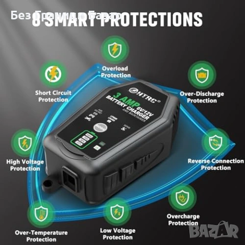 Ново Автоматично зарядно за акумулатор 6V 12V 3A HTRC кола мотор LiFePO4, снимка 5 - Друга електроника - 54470478