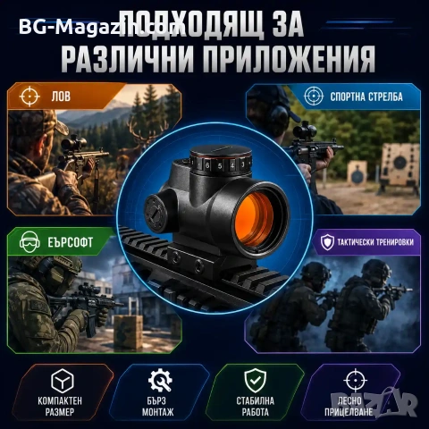 Тактически бързомер оптически прицел Trijicon 1×25 с две стойки за лов еърсофт въздушна пушка оръжие, снимка 7 - Оборудване и аксесоари за оръжия - 51051376