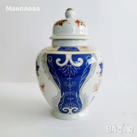 Японски порцеланов буркан за джинджифил (ginger jar), Eiwa Kinsei 栄和謹製, в стил Imari., снимка 2 - Други ценни предмети - 54286094