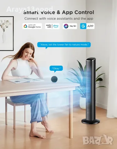 GoveeLife Smart Tower Fan 2 H7106 Смарт Куловиден Вентилатор 36" Wi-Fi, снимка 3 - Вентилатори - 55446316
