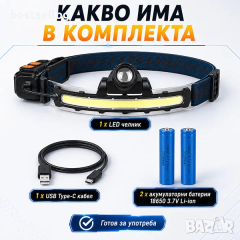 Зареждащ USB челник LED фенер за глава мощна лента сензор за движение, снимка 5 - Къмпинг осветление - 40107009
