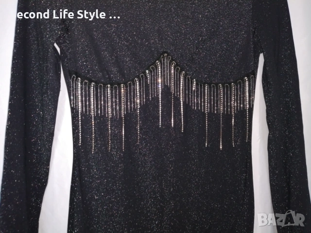 Дълга блестяща дамска рокля по тялото с кристали под бюста р-р M (EU 38), снимка 4 - Рокли - 54157735