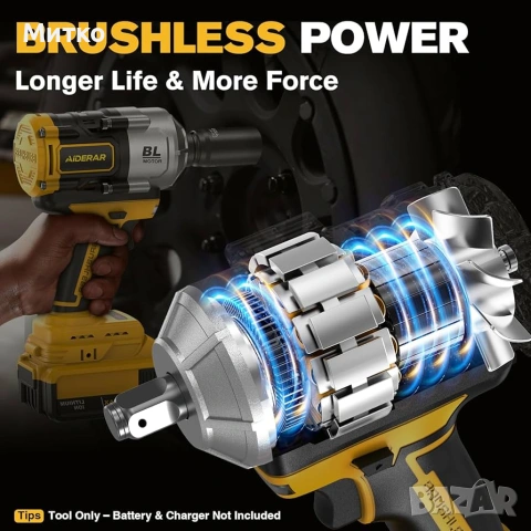 20V безжичен ударен гайковерт за батерия DeWalt, 1500Nm (1106 Ft-Lbs) 1/2" безчетков ударен пистолет, снимка 5 - Винтоверти - 55102968