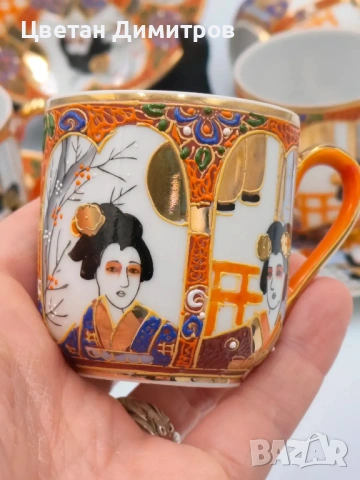 Satsuma Japan японски порцеланов сервиз за кафе,  „Lithophane Geisha“, снимка 11 - Сервизи - 54374782