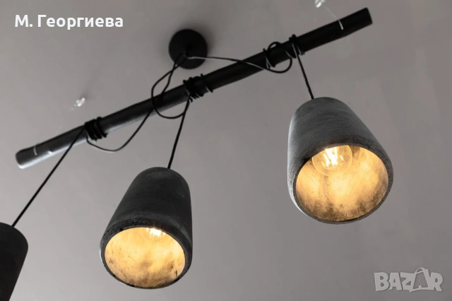 Дизайнерски полилей KARE DESIGN - НОВ (бетон и масивно дърво), снимка 5 - Лампи за таван - 54213283