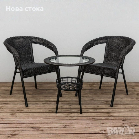 Градински комплект – маса със стъклен плот и 2 стола