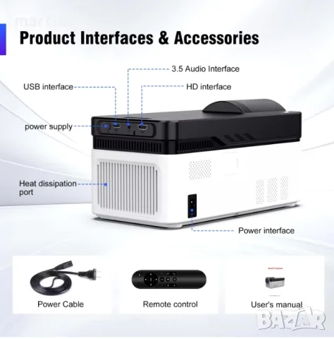 Видео проектор Magcubic HY450 Ultra Short Throw 4K 1080P 900 ANSI WiFi6 BT5.4 , снимка 3 - Плейъри, домашно кино, прожектори - 55494211