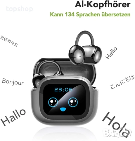 Нови Смарт Слушалки Преводач с Изкуствен Интелект BNARQP NE32 Open Ear с Тъч Дисплей 134 Езика ..., снимка 2 - Bluetooth слушалки - 54990082