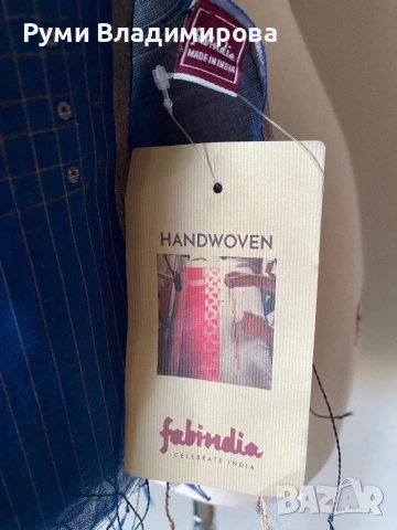 Ръчно тъкан, син шал от модал и коприна Fabindia, с етикет, снимка 4 - Шалове - 52533920