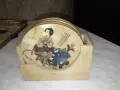 Бамбукови 6 броя комплект подложки с поставка маркови нови, снимка 1
