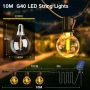 Соларни гирлянди за градина, 10 метра, IP65 LED крушки G40, дистанционно, снимка 5