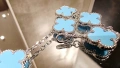 Van Cleef & Arpels VCA 5 Motifs Silver Turquoise Vintage Alhambra Дамска Гривна, снимка 6